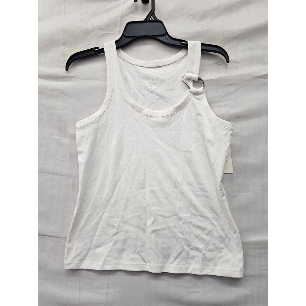 A New Day Womens Ring Detail Tank Top White Cotton Blend Casual Size Medium